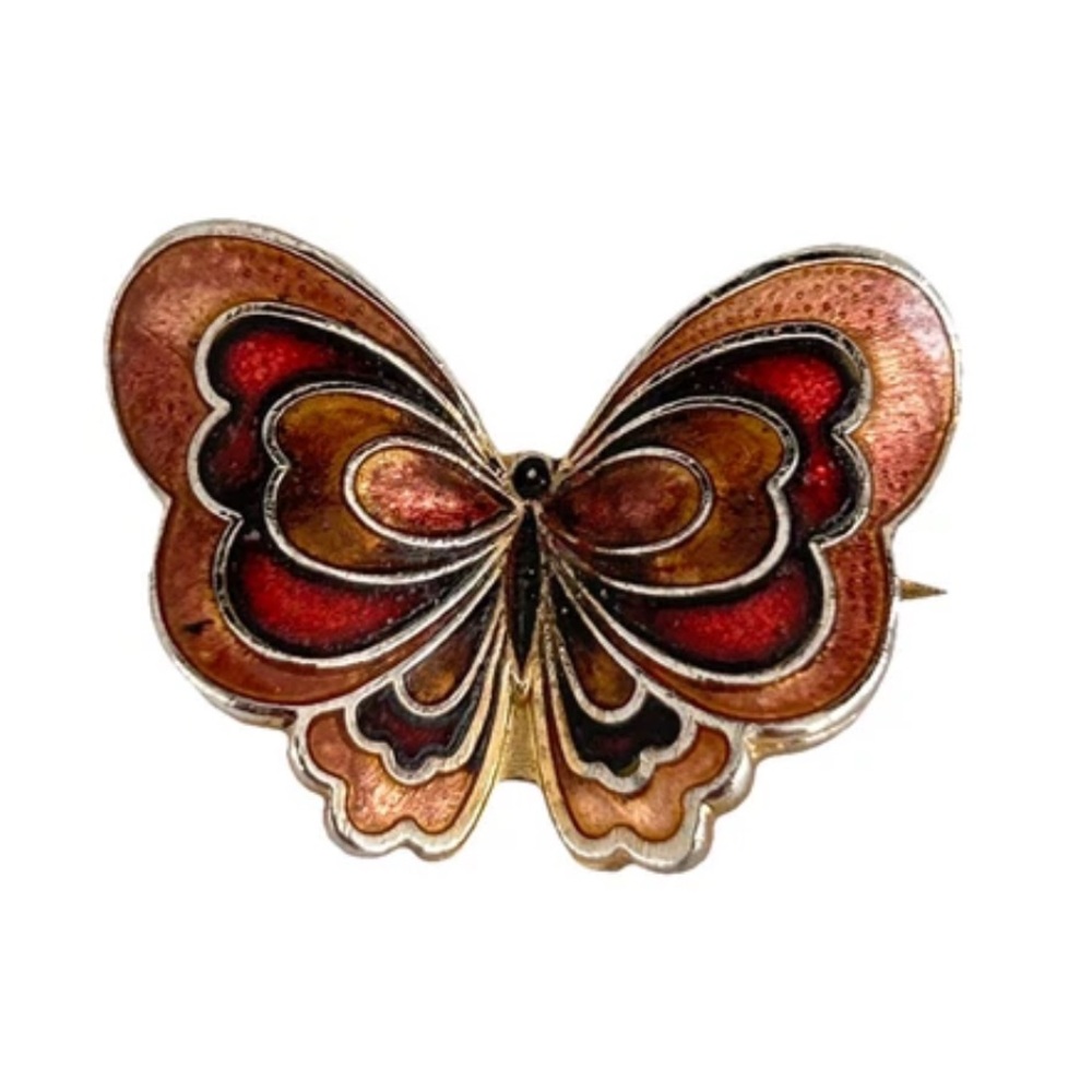 Vintage Small Multi Coloured Enamel 1 in Butterfly Gold Tone Brooch Pin
